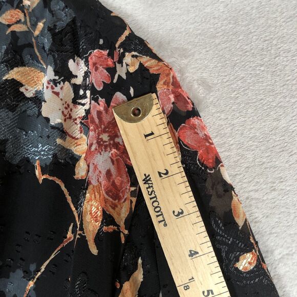 BISHOP + YOUNG Maxi Dress Sz M Floral Chiffon Smocked Waist Cuffs Lined Tie Neck - Picture 14 of 16